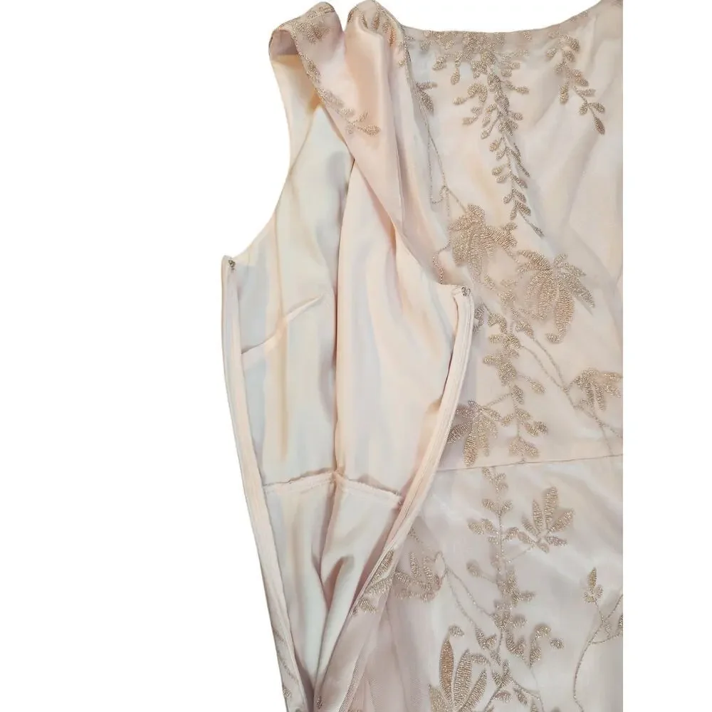 Tahari Arthur S. Levine ASL dress sz 14 pink metallic embroider sheer lined - Picture 10 of 16
